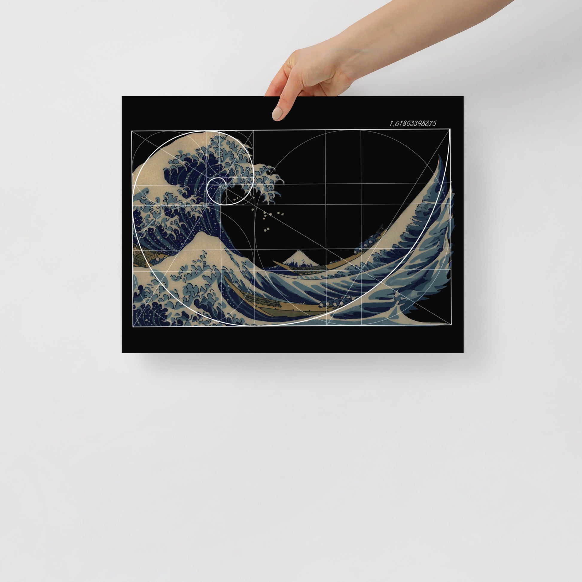 The great wave off kanagawa with fibonacci spiral poster