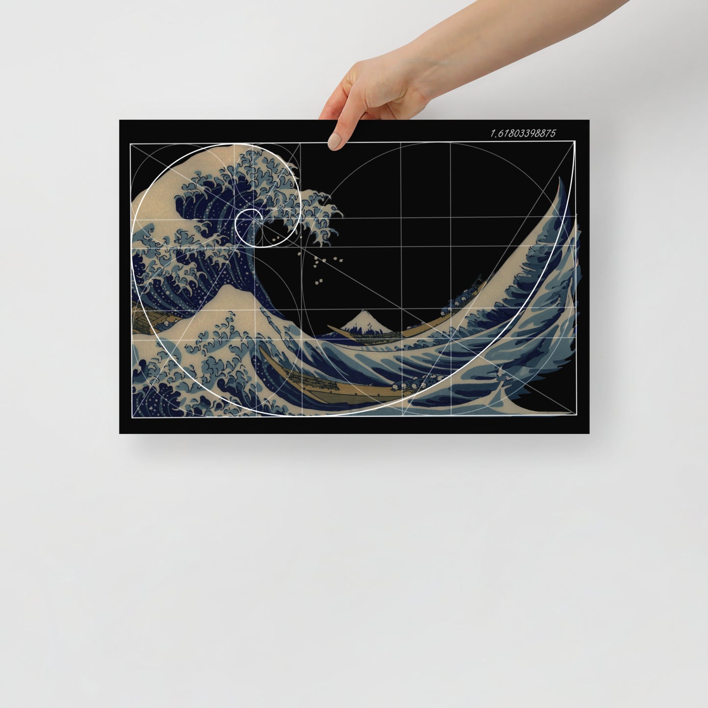 The great wave off kanagawa with fibonacci spiral poster