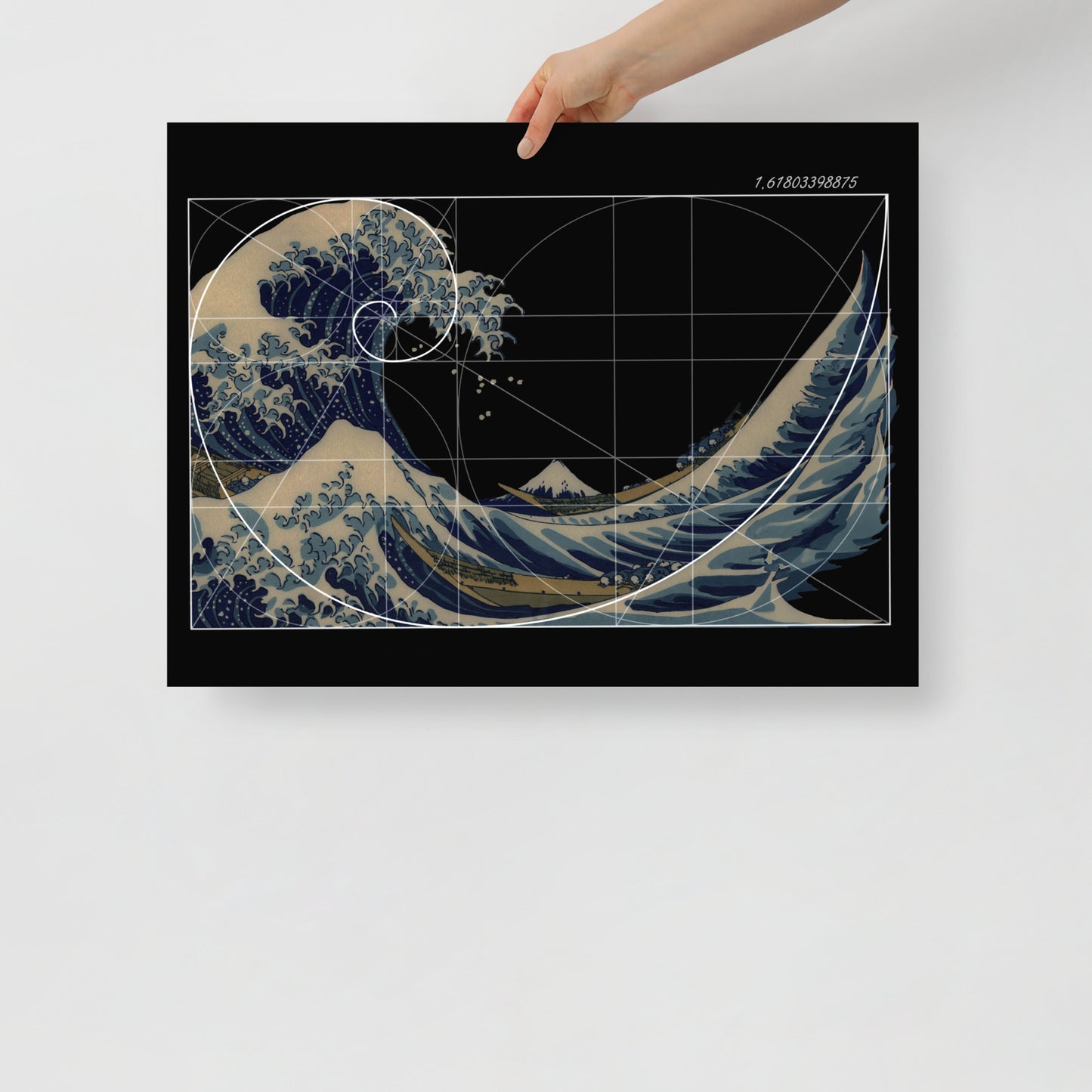 The great wave off kanagawa with fibonacci spiral poster
