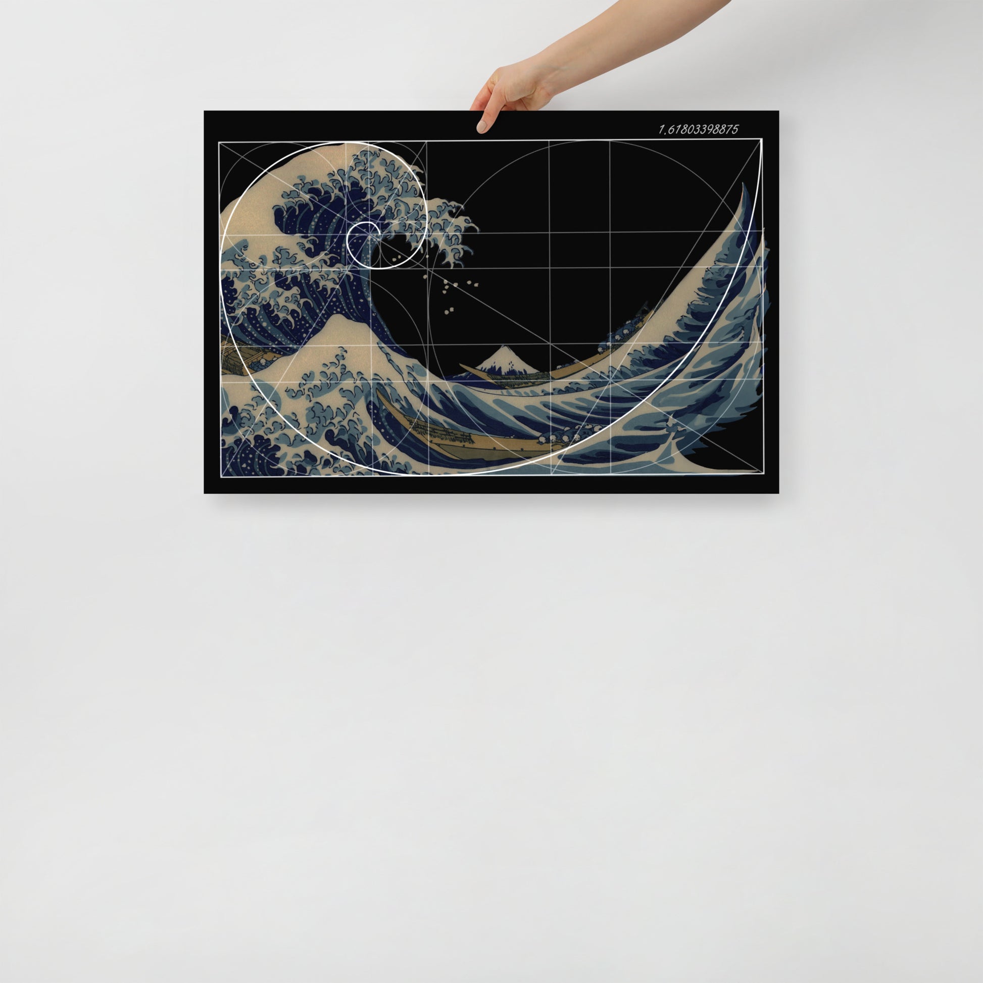 The great wave off kanagawa with fibonacci spiral poster