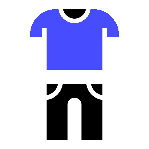 Blue t-shirt and black pants pictogram representing casual wear.