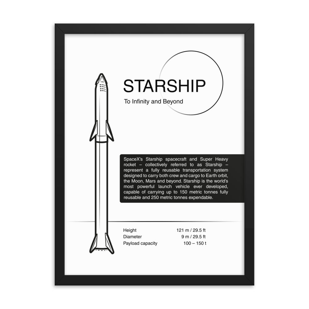 Black and white starship poster with text and illustration