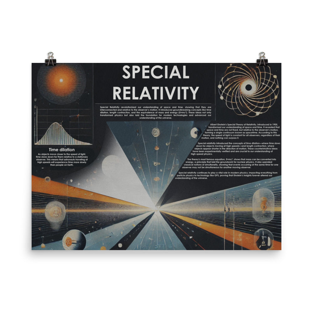 Einstein's special relativity poster informative and vintage