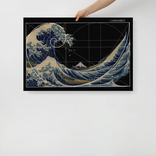 The great wave off kanagawa with fibonacci spiral poster