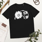 Fibonacci flowers spiral design on a black t-shirt