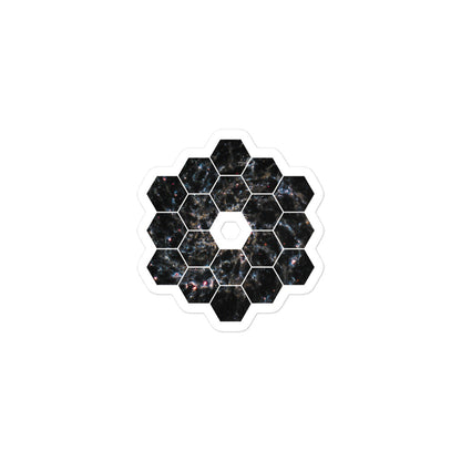 Decorative sticker with hexagonal james webb space telescope design printed on it