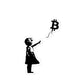 Banksy's balloon girl graffiti with bitcoin logo on a sticker