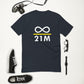 Blue t-shirt with infinity divided by 21 million print