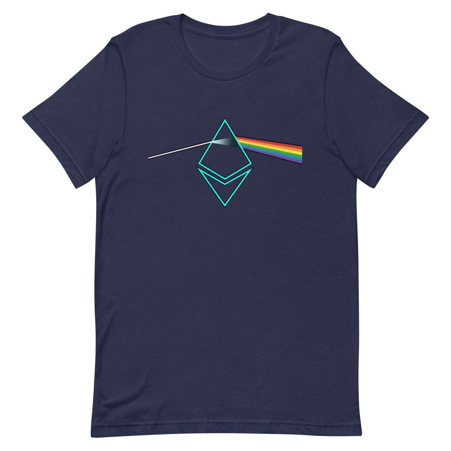 Flat navy blue tee with Ethereum themed design